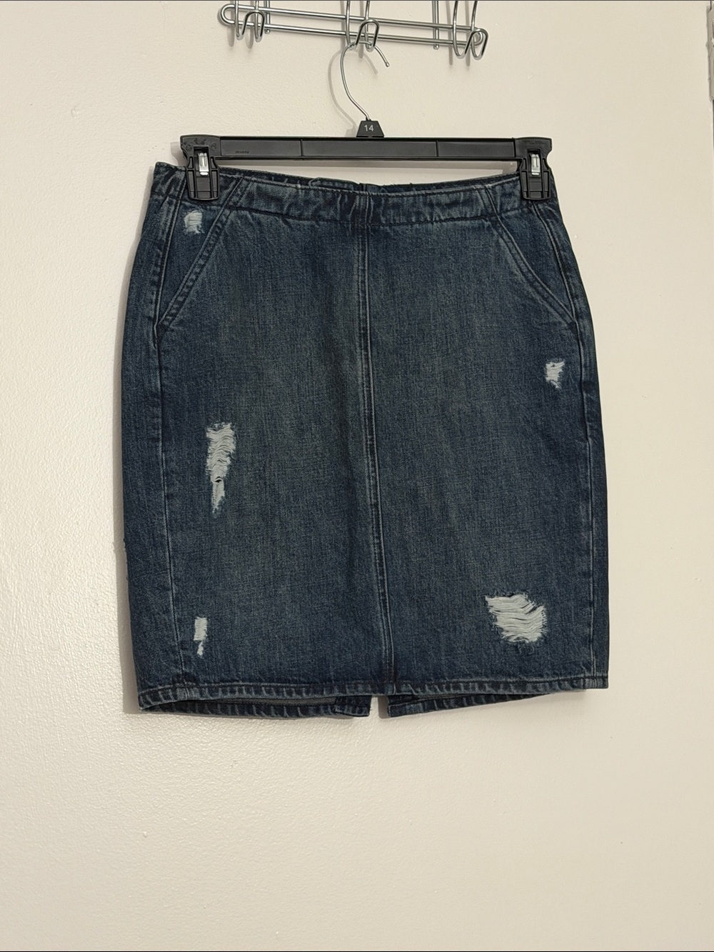 GAP Dark Indigo Distressed Denim Pencil Skirt